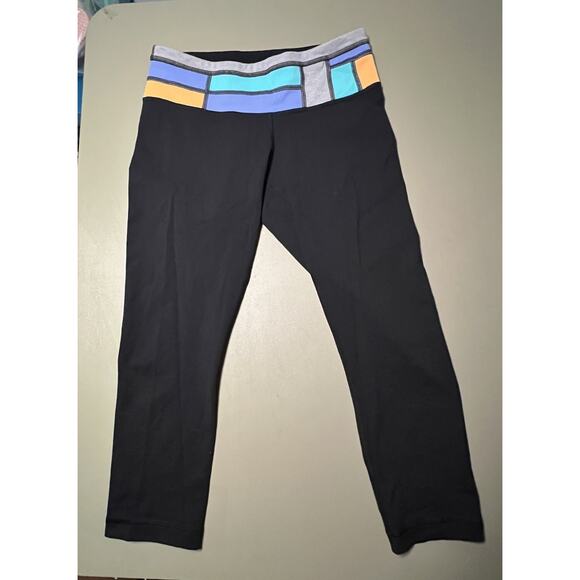 Lululemon Wunder Under Black With Colorblock Waist Capri Women's 6 - Picture 1 of 7